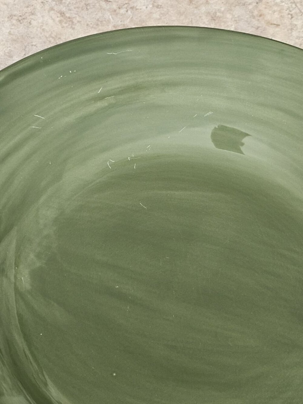 Pottery Barn Sausalito Moss Green Dinner Plates 12" color stoneware set-2 flaw* - Picture 7 of 10